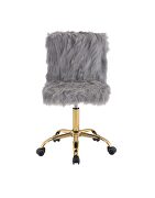 Gray faux fur padded seat & back swivel office chair by Acme additional picture 2