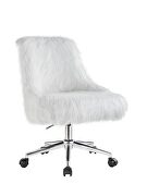 White faux fur padded seat & back & gold finish base office chair by Acme additional picture 2