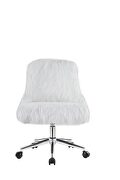 White faux fur padded seat & back & gold finish base office chair by Acme additional picture 3