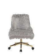 Gray faux fur padded seat & back & gold finish base office chair by Acme additional picture 3