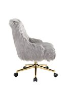 Gray faux fur padded seat & back & gold finish base office chair by Acme additional picture 4