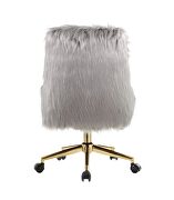 Gray faux fur padded seat & back & gold finish base office chair by Acme additional picture 5