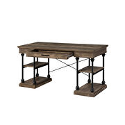 Rustic oak top & black finish metal base water pipe style writing desk by Acme additional picture 2