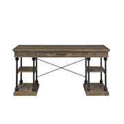 Rustic oak top & black finish metal base water pipe style writing desk by Acme additional picture 3