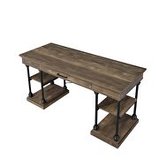 Rustic oak top & black finish metal base water pipe style writing desk by Acme additional picture 4