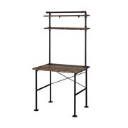 Rustic oak & black finish metal base writing desk by Acme additional picture 2