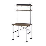 Rustic oak & black finish metal base writing desk additional photo 2 of 2