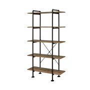Rustic oak & black finish metal base rectangular bookcase by Acme additional picture 2