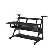 Black finish rectangular music desk w/ caster wheels by Acme additional picture 4