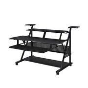 Black finish rectangular music desk w/ caster wheels by Acme additional picture 6