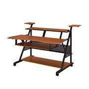 Cherry & black finish rectangular music desk w/ caster wheels by Acme additional picture 4