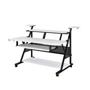 White & black finish rectangular music desk w/ caster wheels by Acme additional picture 4