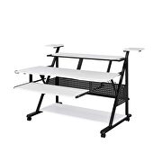 White & black finish rectangular music desk w/ caster wheels by Acme additional picture 6