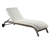 Beige fabric & gray finish wicker frame patio lounge chair by Acme additional picture 2