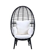 Light gray fabric cushions and black finish wicker & metal frame patio chair by Acme additional picture 3