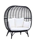 Cream fabric cushions and black finish wicker & metal frame patio chair by Acme additional picture 2