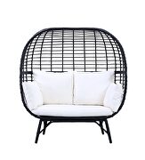 Cream fabric cushions and black finish wicker & metal frame patio chair by Acme additional picture 3