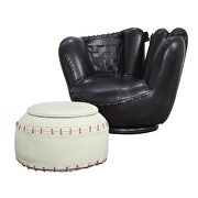 Baseball: black glove chair, white ottoman 2pc pack chair & ottoman by Acme additional picture 2