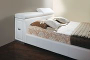 White  leather upholstered bed w/ pullout drawer by Acme additional picture 2