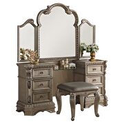 Antique silver vanity desk and stool by Acme additional picture 2