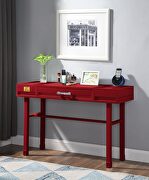 Red finish vanity desk, chair and mirror additional photo 2 of 3