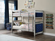 Blue velvet upholstery & silver finish twin/twin bunk bed by Acme additional picture 2