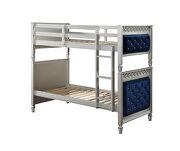 Blue velvet upholstery & silver finish twin/twin bunk bed by Acme additional picture 3