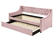 Pink velvet upholstery button tufted twin daybed by Acme additional picture 2