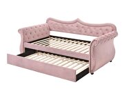 Pink velvet upholstery button tufted and nailhead trim accent daybed by Acme additional picture 2