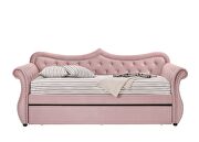 Pink velvet upholstery button tufted and nailhead trim accent daybed by Acme additional picture 3