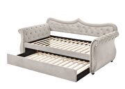 Beige linen upholstery button tufted and nailhead trim accent daybed by Acme additional picture 2