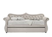 Beige linen upholstery button tufted and nailhead trim accent daybed by Acme additional picture 3