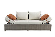 Beige fabric & gray wicker patio sofa & ottoman w/2 pillows by Acme additional picture 2