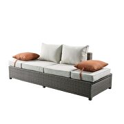 Beige fabric & gray wicker patio sofa & ottoman w/2 pillows by Acme additional picture 4