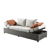 Beige fabric & gray wicker patio sofa & ottoman w/2 pillows by Acme additional picture 5