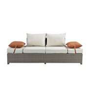 Beige fabric & gray wicker patio sofa & ottoman w/2 pillows by Acme additional picture 6