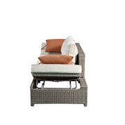 Beige fabric & gray wicker patio sofa & ottoman w/2 pillows by Acme additional picture 7