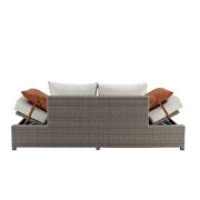 Beige fabric & gray wicker patio sofa & ottoman w/2 pillows by Acme additional picture 9