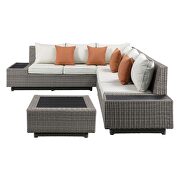 Beige fabric & gray wicker patio sectional & cocktail table additional photo 2 of 10