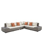 Beige fabric & gray wicker patio sectional & cocktail table additional photo 3 of 10