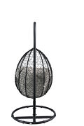 Beige fabric & black wicker patio swing chair with stand by Acme additional picture 2