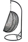 Beige fabric & black wicker patio swing chair with stand by Acme additional picture 4