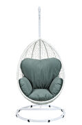 Green fabric & white wicker patio swing chair with stand additional photo 3 of 3