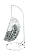 Green fabric & white wicker patio swing chair with stand additional photo 4 of 3