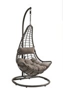 Gray fabric & charcoal wicker durable structure patio swing chair by Acme additional picture 2