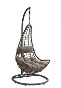 Gray fabric & charcoal wicker durable structure patio swing chair additional photo 2 of 4