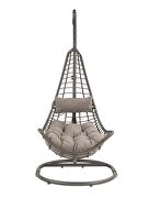 Gray fabric & charcoal wicker durable structure patio swing chair by Acme additional picture 4