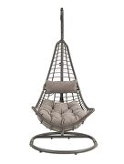Gray fabric & charcoal wicker durable structure patio swing chair additional photo 4 of 4