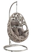 Light gray fabric & wicker open weave design patio swing chair by Acme additional picture 2