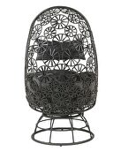 Charcoal fabric and black wicker frame with metal base patio lounge chair by Acme additional picture 3